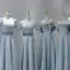 Modest / Simple Sky Blue Bridesmaid Dresses 2022 A-Line / Princess Short Sleeve Backless Tea-length Bridesmaid Dresses