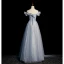 Charmant Bleu Ciel Glitter Paillettes Robe De Soirée 2023 Princesse Bustier Perle Noeud Sans Manches Dos Nu Longue Robe De Ceremonie