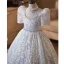 Sparkly White Rhinestone Sequins Birthday Flower Girl Dresses 2026 Ball Gown U-Neck Short Sleeve Backless Floor-Length / Long