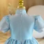 Chic / Beautiful Sky Blue Glitter Short Flower Girl Dresses 2022 A-Line / Princess Scoop Neck Pearl Short Sleeve Birthday Flower Girl Dresses