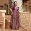 Chic / Beautiful Purple Lace Flower Plus Size Evening Dresses 2025 A-Line / Princess V-Neck Short Sleeve Backless Floor-Length / Long Tulle Evening Party Formal Dresses