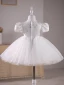 Chic / Beautiful White Sequins Short Birthday Flower Girl Dresses 2024 Ball Gown Scoop Neck Puffy Short Sleeve