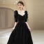 Audrey Hepburn Style Black Velvet Winter Prom Dresses 2024 A-Line / Princess Square Neckline Short Sleeve Backless Floor-Length / Long Prom Formal Dresses