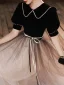 Elegant Black Evening Dresses 2023 A-Line / Princess Pearl Scoop Neck Bow Sash Short Sleeve Floor-Length / Long Evening Party Formal Dresses