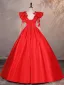 Vintage / Retro Red Beading Sequins Lace Flower Appliques Prom Dresses 2025 Ball Gown Scoop Neck Long Sleeve Backless Floor-Length / Long Formal Dresses