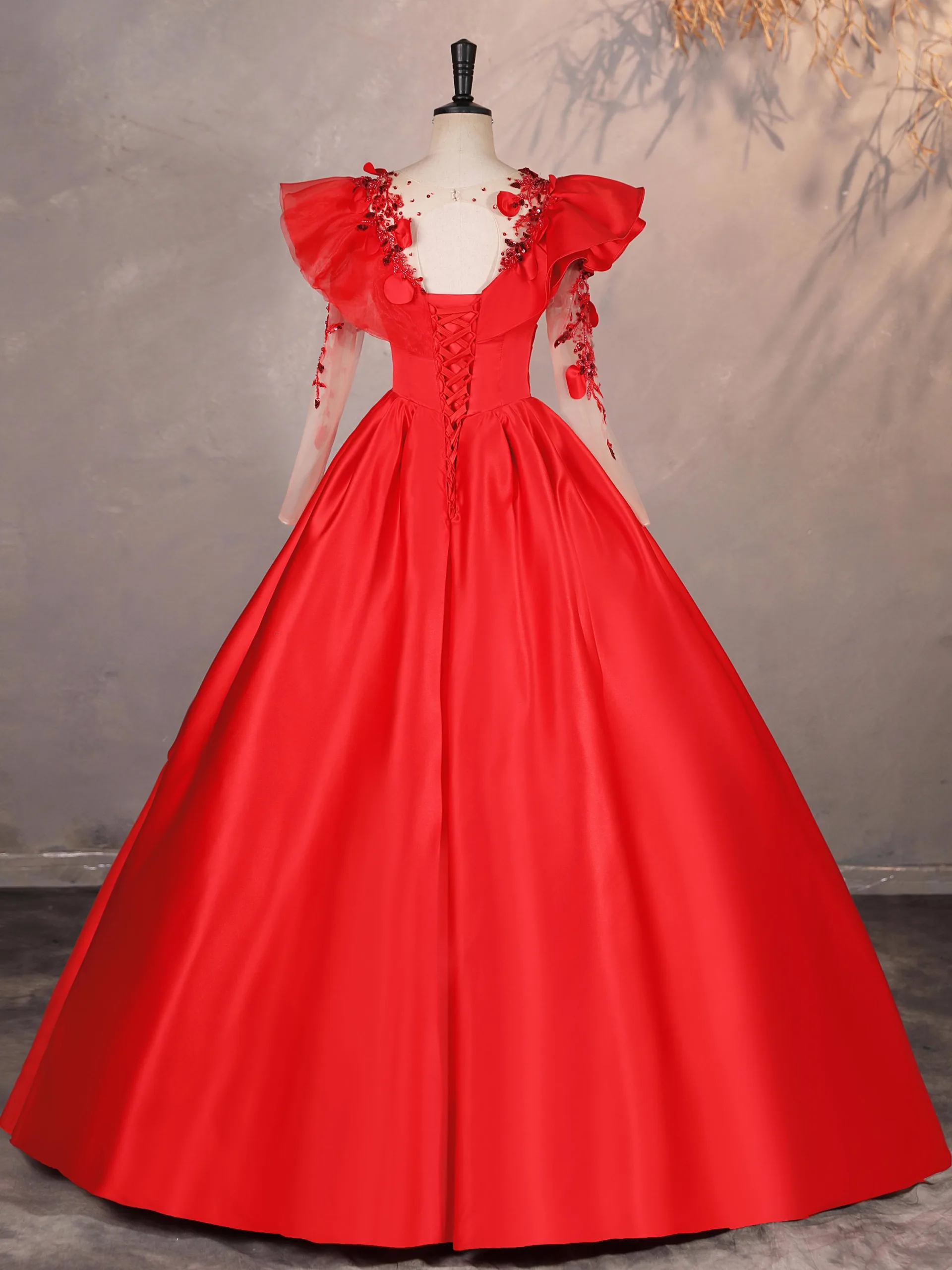 open lace back dress V-Neck A-Line Floor-Length Sleeveless Split Front Vintage Prom Dress