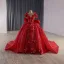 Luxury / Gorgeous Red Handmade  Beading Sequins Wedding Dresses 2025 Ball Gown V-Neck Short Sleeve Backless Bow Court Train Wedding