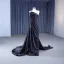 Haut de Gamme Noire Fait main Perlage Robe De Soirée 2023 Trompette / Sirène Bustier Sans Manches Dos Nu Train De Balayage Robe De Ceremonie