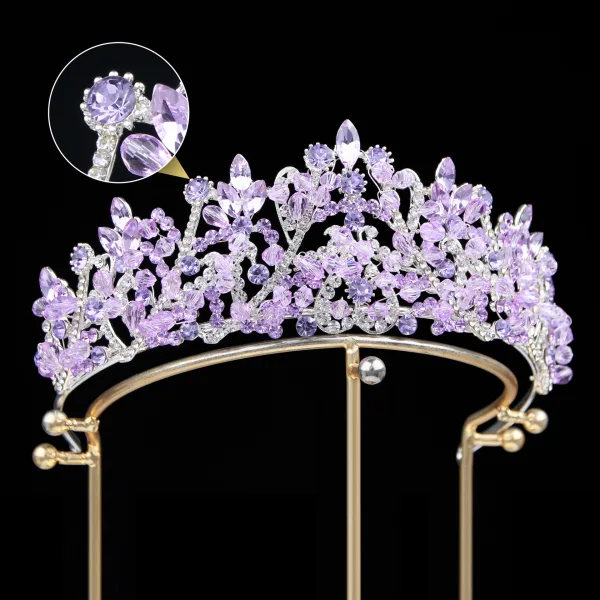 Mooie / Prachtige Hemelsblauw Rhinestone Legering Tiara Bruids Haaraccessoires 2024 Huwelijk