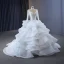 Luxury / Gorgeous Charming White Beading Sequins Cascading Ruffles Wedding Dresses 2023 Ball Gown Scoop Neck Long Sleeve Backless Chapel Train Wedding