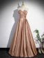 Chic / Beautiful Champagne Bow Pearl Prom Dresses 2023 A-Line / Princess Strapless Sleeveless Backless Floor-Length / Long Prom Formal Dresses