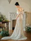 High-end White Pearl Lace Flower Wedding Dresses 2025 Trumpet / Mermaid Off-The-Shoulder Sleeveless Backless Sweep Train Wedding