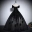 Vintage / Retro Black Rhinestone Prom Dresses 2024 Ball Gown Off-The-Shoulder Short Sleeve Backless Floor-Length / Long Prom Formal Dresses