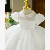 Modest / Simple Ivory Birthday Flower Girl Dresses 2022 Ball Gown High Neck Puffy Short Sleeve Floor-Length / Long Flower Girl Dresses