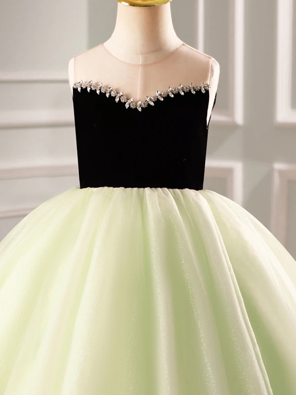 Elegant Blushing Pink Rhinestone Birthday Flower Girl Dresses 2023 Ball Gown Scoop Neck Sleeveless Backless Tea-length