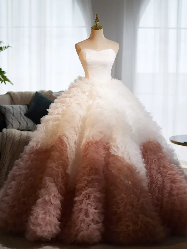 Mode Zwei Töne Weiß Kaffee Plissee Ballkleider 2025 Ballkleid Bandeau Ärmellos Rückenfreies Hof-Schleppe Festliche Kleider