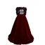 Elegante Bordeaux Suede Velour Galajurken 2023 A lijn Uit De Schouder Korte Mouwen Ruglooze Strik Sweep Trein Gala Gelegenheid Jurken