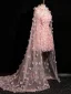 Flower Fairy Blushing Pink Appliques With Cloak Short Prom Dresses 2024 A-Line / Princess Strapless Sleeveless Backless Prom Formal Dresses