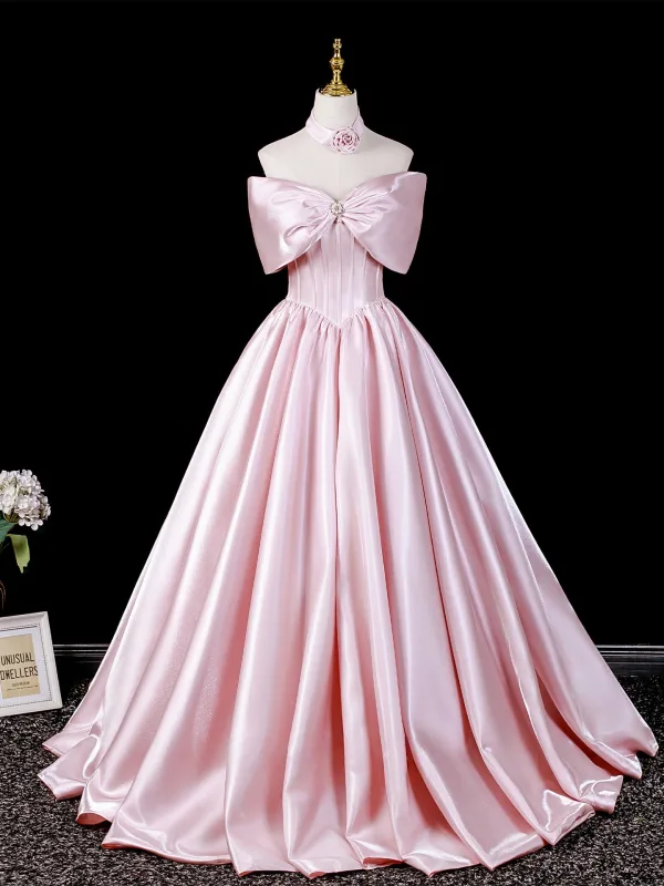 Schöne Rosa Ballkleider 2026 Ballkleid Bandeau Schleife Ärmellos Rückenfreies Lange Festliche Kleider
