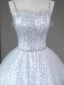 Scintillantes Gris Paillettes Robe De Soirée 2023 Robe Boule Faux Diamant Bretelles Spaghetti Sans Manches Dos Nu Longue Soirée Robe De Ceremonie