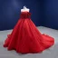High-end Red Beading Pearl Prom Dresses 2022 Ball Gown Off-The-Shoulder 1/2 Sleeves Backless Chapel Train