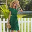 Romantic Regular Dark Green Polka Dot Beach Short Sleeve Maxi Dresses 2021 Street Wear Scoop Neck Summer Womens Clothing