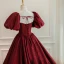 Elegant Burgundy Prom Dresses 2024 Ball Gown Square Neckline Puffy Short Sleeve Backless Bow Floor-Length / Long Prom Formal Dresses