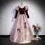 Elegant Burgundy Glitter Prom Dresses 2023 A-Line / Princess V-Neck Bow 3/4 Sleeve Backless Floor-Length / Long Prom Formal Dresses