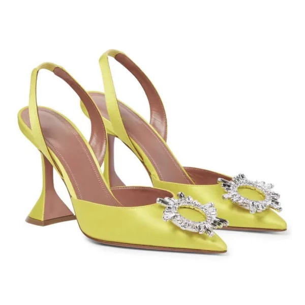 Chic / Beautiful Orange Casual Rhinestone Satin Womens Sandals 2022 8 cm Thick Heels Pointed Toe Sandals High Heels