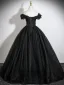 Elegant Black Appliques Glitter Prom Dresses 2026 Ball Gown Off-The-Shoulder Short Sleeve Backless Floor-Length / Long Formal Dresses