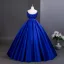 Vintage / Retro Royal Blue Beading Lace Flower Prom Dresses 2025 Ball Gown Strapless Sleeveless Backless Floor-Length / Long Formal Dresses