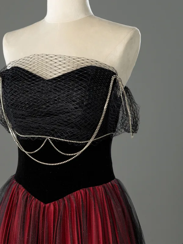 Charmant Bordeaux Faux Diamant Robe De Soirée 2026 Princesse Bustier Sans Manches Dos Nu Longue Robe De Ceremonie
