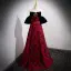 Charming Burgundy Printing Prom Dresses 2022 A-Line / Princess Strapless Rhinestone Bow Sleeveless Backless Floor-Length / Long Prom Formal Dresses