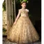 Fashion Gold Sequins Pearl Lace Flower Prom Flower Girl Dresses 2022 Ball Gown Scoop Neck Short Sleeve Floor-Length / Long Flower Girl Dresses