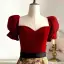 Elegante Vintage Burgunderrot Stickerei Wildleder Ballkleider 2022 A Linie Eckiger Ausschnitt Kurze Ärmel Rückenfreies Stoffgürtel Lange Ball Festliche Kleider