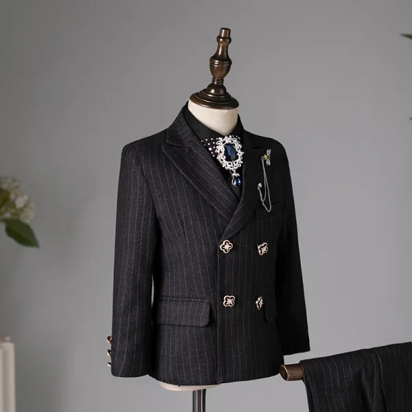 Fashion Black Rhinestone 6-piece Boys Wedding Suits 2025 Long Sleeve Body Jewellery Coat Pants Shirt Tie Vest Wedding