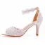 Sexy White Pearl Lace Flower Wedding Shoes 2023 Ankle Strap 7 cm Stiletto Heels Open / Peep Toe Wedding Sandals High Heels