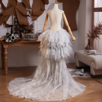 Fashion Grey Handmade Cascading Ruffles Glitter Sequins Prom Shawl 2025