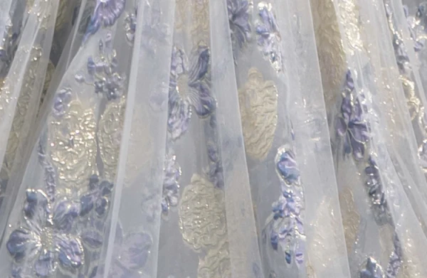 Elegant Sky Blue Beading Appliques Printing Prom Dresses 2024 A-Line / Princess Off-The-Shoulder Short Sleeve Backless Floor-Length / Long Prom Formal Dresses