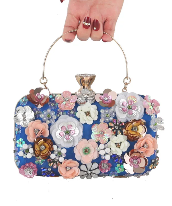Flower Fairy Ocean Blue Pearl Rhinestone Sequins Prom Clutch Bags 2024