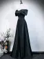 Modest / Simple Black Evening Dresses  2026 A-Line / Princess Off-The-Shoulder Short Sleeve Backless Floor-Length / Long