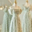 Chic / Belle Vert Cendré Appliques Robe Demoiselle D'honneur 2023 Princesse Noeud Manches Courtes Dos Nu Longue Robe Demoiselle D'honneur