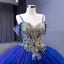 High-end Vintage / Retro Royal Blue Handmade  Beading Sequins Prom Dresses 2023 Ball Gown Spaghetti Straps Short Sleeve Backless Chapel Train Prom Formal Dresses