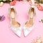 Elegante Weiß Perle Schleife Spitze Brautschuhe 2024 Knöchelriemen 9 cm Stilettos Spitzschuh Hochzeit Sandaletten Hochhackige