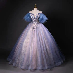 Vintage Retro Ocean Blue Beading Sequins Prom Dresses 2023 Ball Gown Off The Shoulder Short Sleeve Backless Floor Length Long Formal Dresses