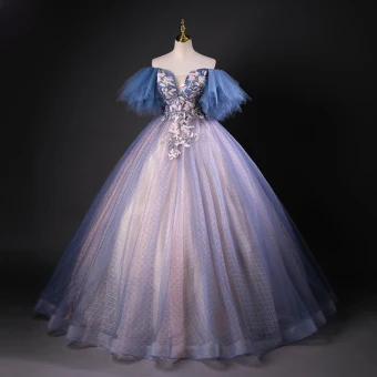 Vintage Originale Océan Bleu Perlage Paillettes Robe De Bal 2023 Robe Boule De L Épaule Manches Courtes Dos Nu Longue Robe De Ceremonie