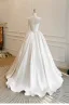 Amazing / Unique Crystal Ivory Satin Wedding Dresses 2025 A-Line / Princess U-Neck Beading Crossed Straps Sweep Train Sleeveless