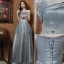 Charming Grey Beading Flower Lace Evening Dresses 2023 A-Line / Princess Off-The-Shoulder Sleeveless Backless Floor-Length / Long Evening Party Formal Dresses