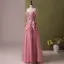 Chic / Beautiful Blushing Pink Pearl Appliques Prom Dresses 2024 A-Line / Princess Off-The-Shoulder Sleeveless Backless Floor-Length / Long Prom Formal Dresses