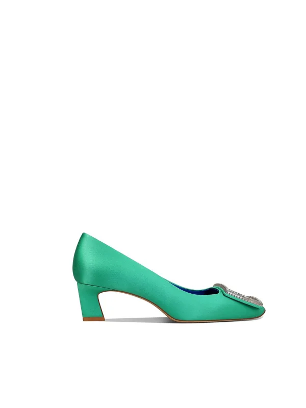 Vintage / Originale Vert Citron Faux Diamant Cuir Promo Escarpins 2026 5 cm Talons Épais Pied Carré Escarpins Talons Hauts